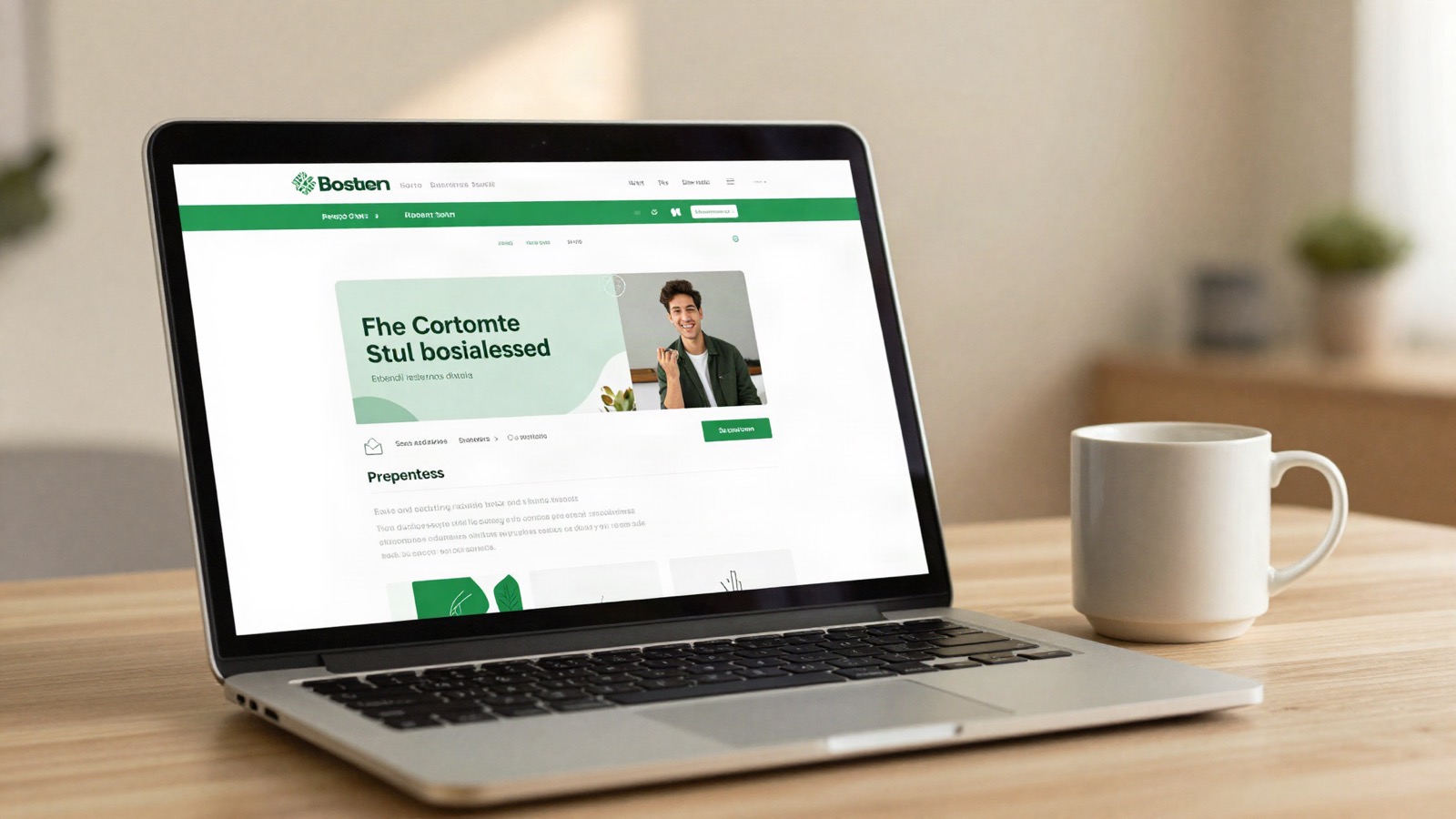 Laptop met website-design in de maak op wooden desk, Dutch home office
