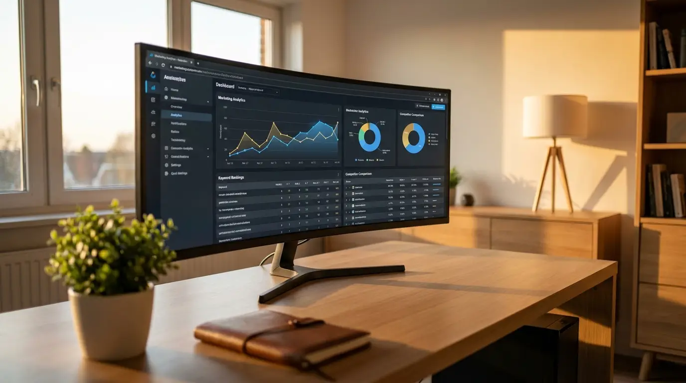 Triple Nine klantportaal - altijd inzicht in jouw SEO Triple Nine Digital klantportaal: dashboard met groei-grafieken, zoekwoord-rankings en concurrent-vergelijking voor MKB-bedrijven