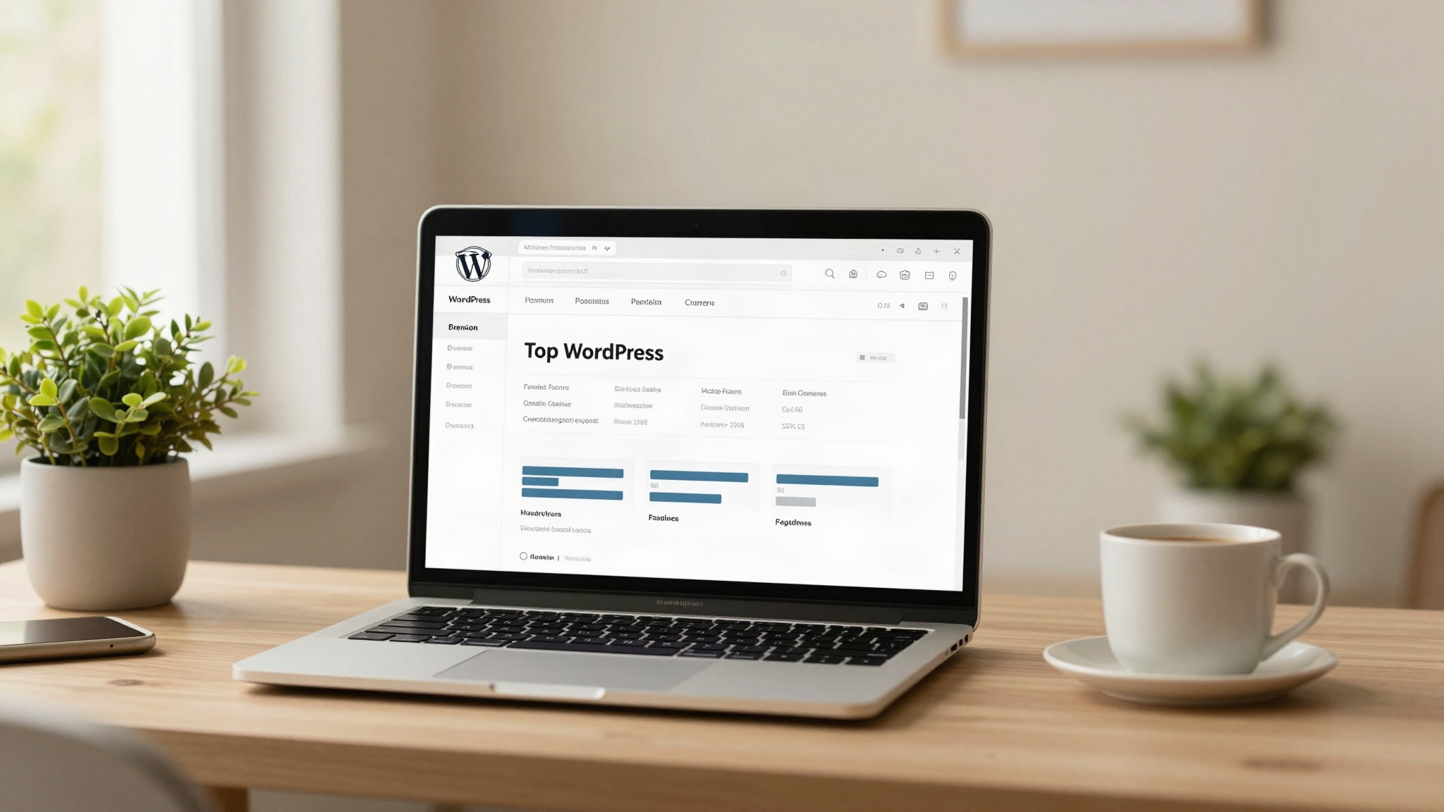 WordPress dashboard op laptop in modern Nederlands thuiskantoor